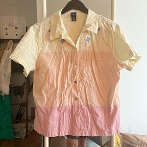 Vintage basic Editions colorblock embroidered Button-Up Shirt